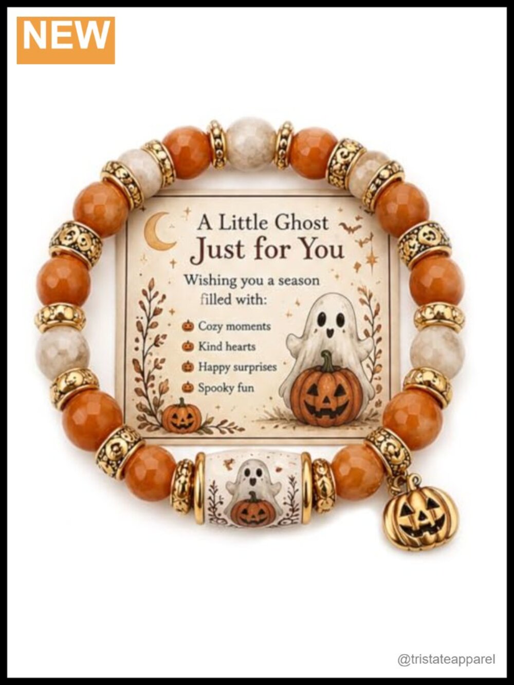 Halloween Beaded Stretch Bracelet Pumpkin Ghost Skull Charm Jewelry